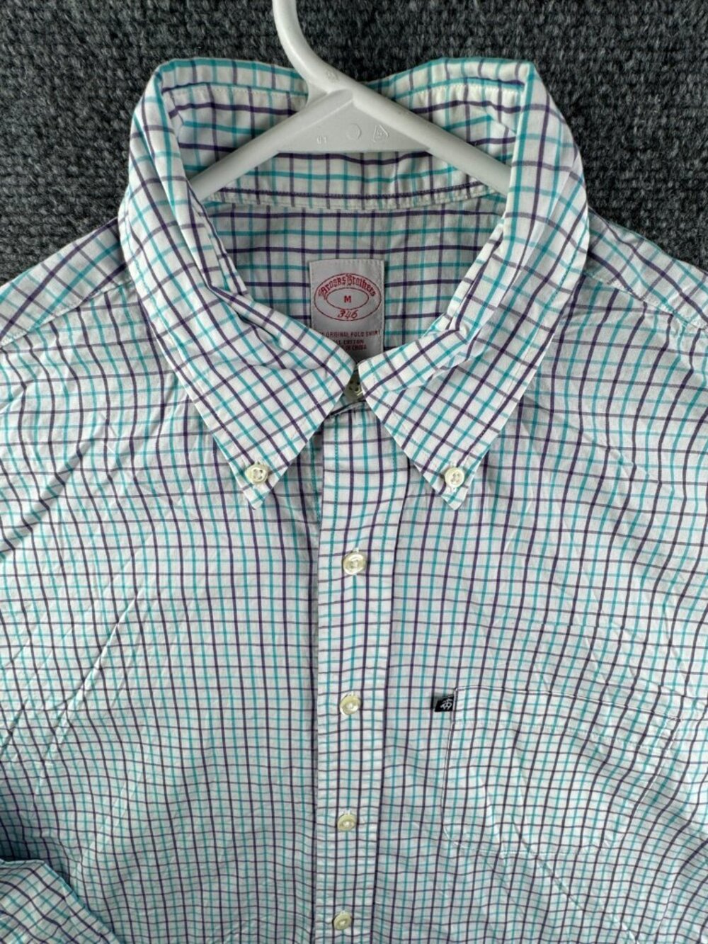 Brooks Brothers Cotton Long Sleeve Button Up Shirt Medium Blue Purple Check Men